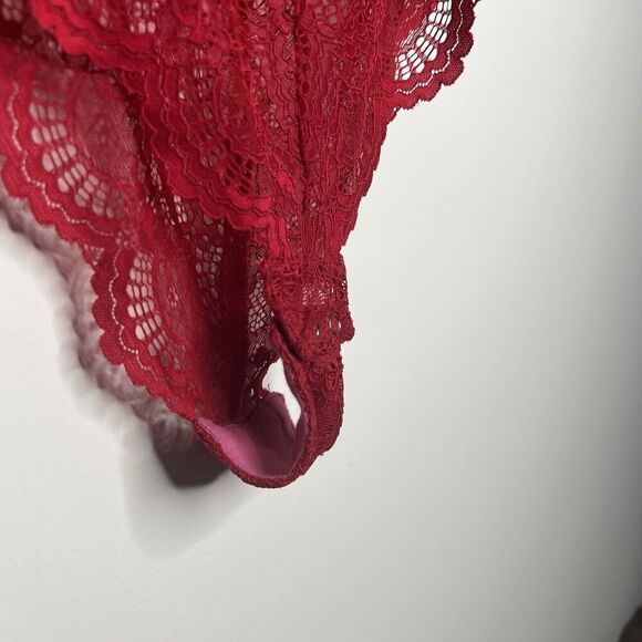 Free People Women's Bodysuit Size Small Red Spaghetti Strap Lace - Picture 12 of 16